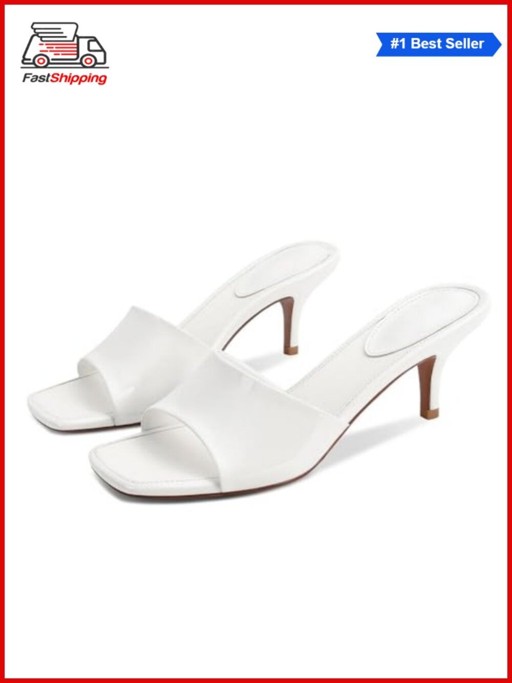 ✨ Kitten Heel Sandals Slip On Slides Mule Square Open Toe Vegan Leather Dress